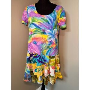 Jams World Tiare Mini Dress Womens Small Multi Color Floral Tiered Ruffle Hawaii